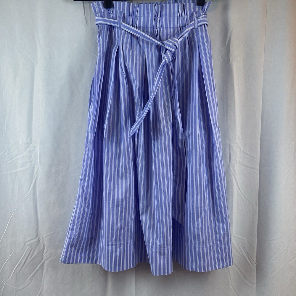 H&M Paper Bag Waist Light Blue‎ Stripe Skirt With Pockets Size 2 - Picture 7 of 9